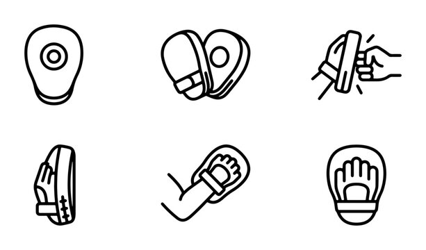 Boxing Punch Mitts Icons, Martial Arts Training Pads, Kickboxing Focus Mitts, Combat Sports Equipment Set