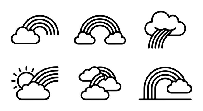 Rainbow Icons, Cloud Graphics, Weather Symbols, Sky Elements, Vector Art Set