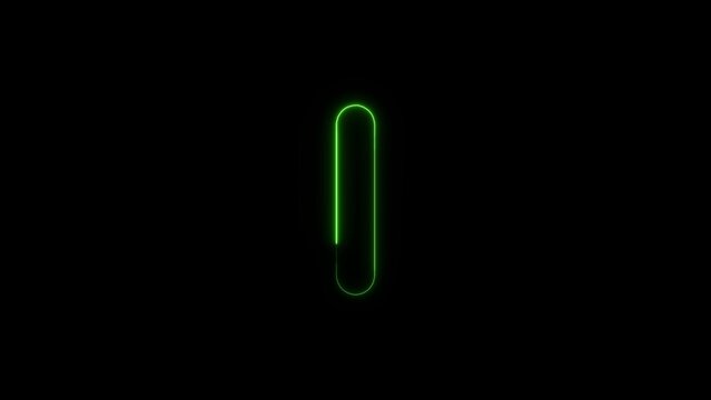 Glowing green neon vertical capsule shape icon with abstract minimalist electric isolated
