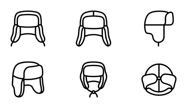 Trapper Hats Vector Icons Set, Ushanka Winter Headwear Collection, Cold Weather Gear Icons
