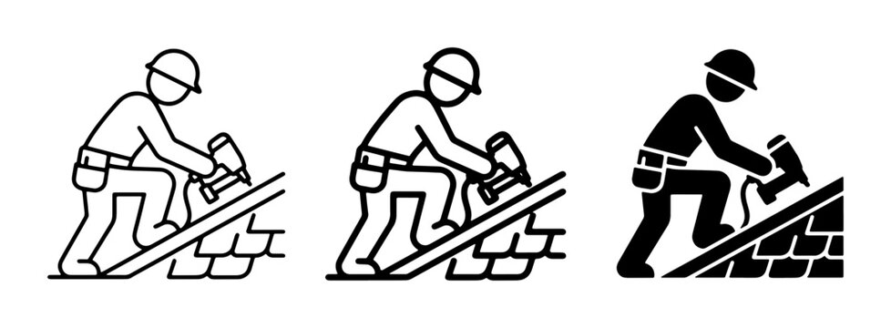 Roofing Construction Worker Icons, Building Maintenance, and Home Repair Vector Set