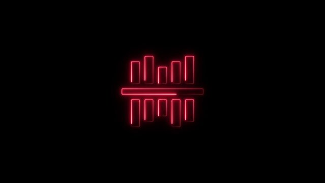 Red neon audio equalizer waveform icon with equalizer waveform frequency technology spectrum amplitude