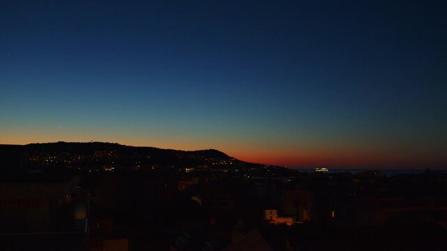 4K French Riviera Nice beautiful dawn over Nice with pan slow motion