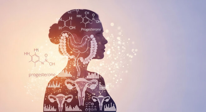 Elegant Silhouette Of Woman With Hormonal Diagram