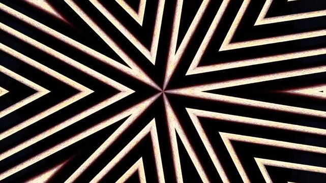 Abstract kaleidoscope animation with geometric wooden shapes