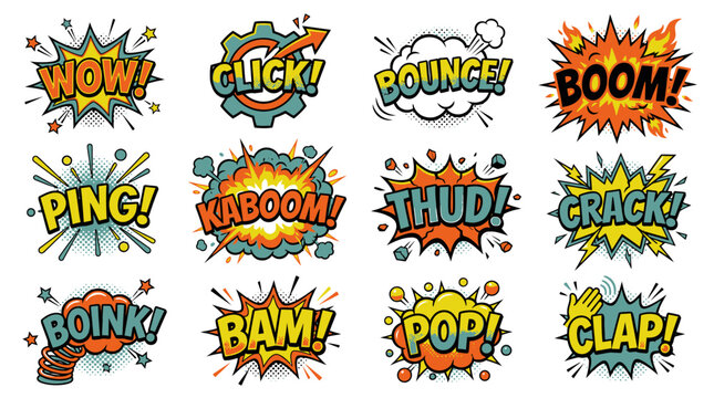 Vibrant Retro Comic Action Sound Cloud Vector Collection