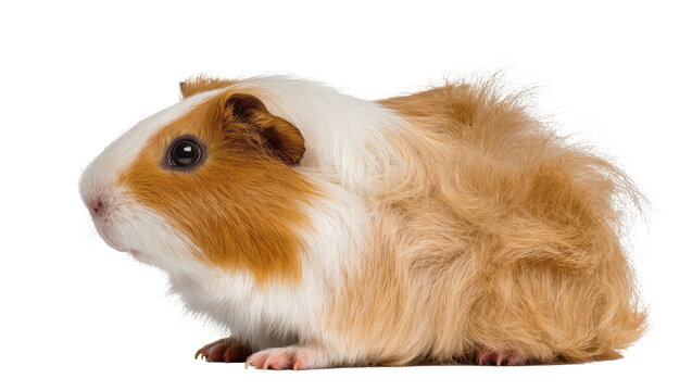 Fluffy Abyssinian guinea pig with white and ginger fur