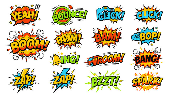 Vibrant set of comic book sound effects and stickers.