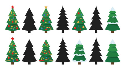 Fototapeta premium Set of stylized Christmas tree and fir silhouette vector icons