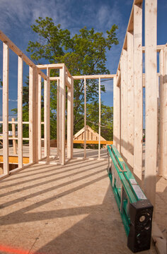 Upper story framing for a house under construction