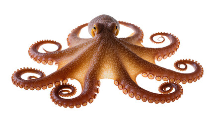 Brown octopus with curled tentacles and suckers © Ivan