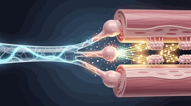 Illustration of neural impulses triggering muscle contraction and energy release