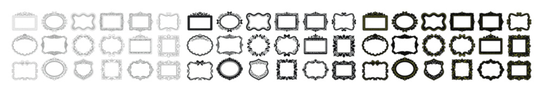 Abstract Geometric Shapes Vector Set, a collection of minimalist outline forms, including squares, circles, and rounded rectangles, in a gradient of light to dark gray