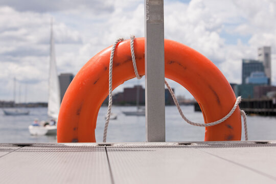Life belt at a harbor, Boston Harbor