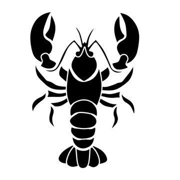 Black and white stencil vector logo design of a lobster with large claws. Tribal lobster