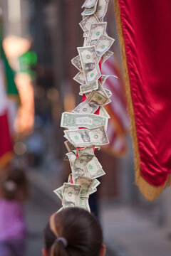 Money tree in parade during a festival, Hanover Street