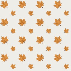Fototapeta premium ​Seamless vector pattern with brown autumn maple leaves on light grey background.