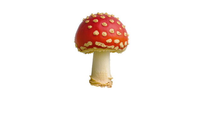 Red mushroom with white spots and yellow fringe