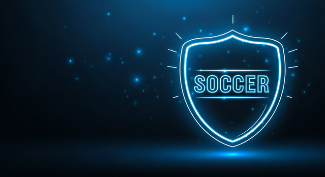 Digital illustration of a glowing shield with 'SOCER' text against a cosmic, starry backdrop for sports or gaming themes.