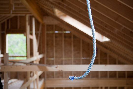 Safety rope hanging at a house under construction