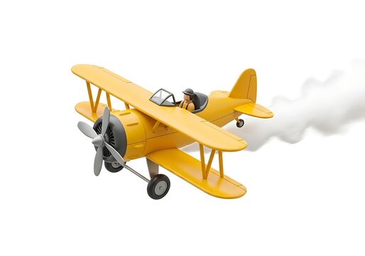 Yellow biplane flying with pilot