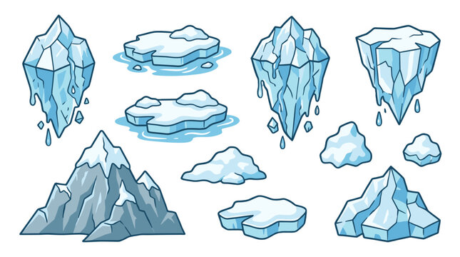 Cartoon ice and snow elements set with floating icicles
