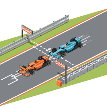 Racing cars on a track.