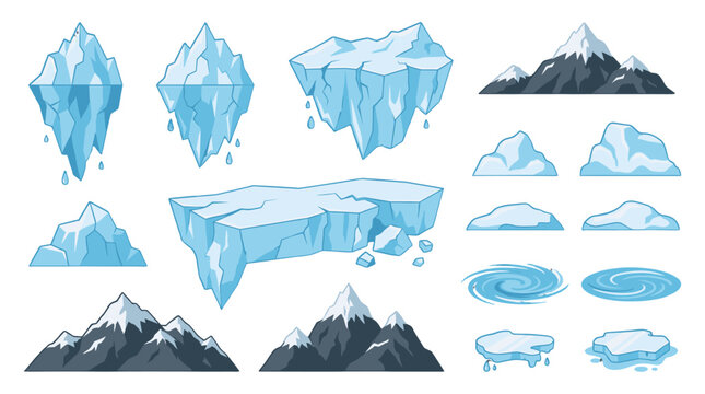 Cartoon icebergs, glaciers and mountain elements set