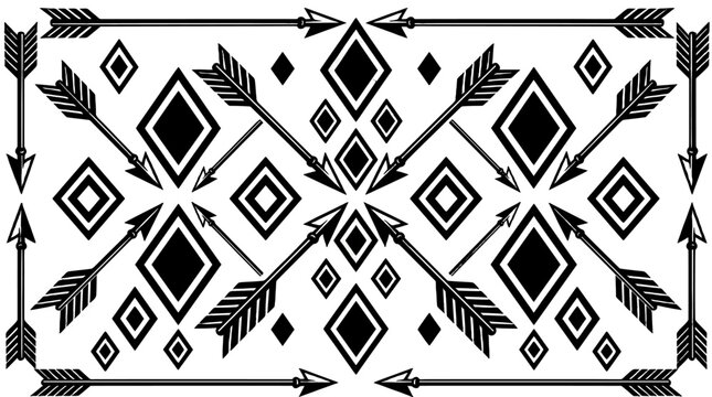 Black geometric arrow pattern with diamond ornamental border