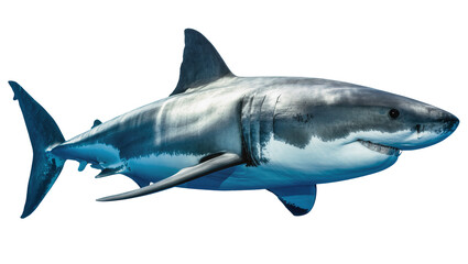 Fototapeta premium Great white shark swimming profile view