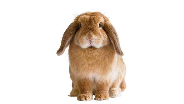 Fluffy brown lop-eared rabbit sitting