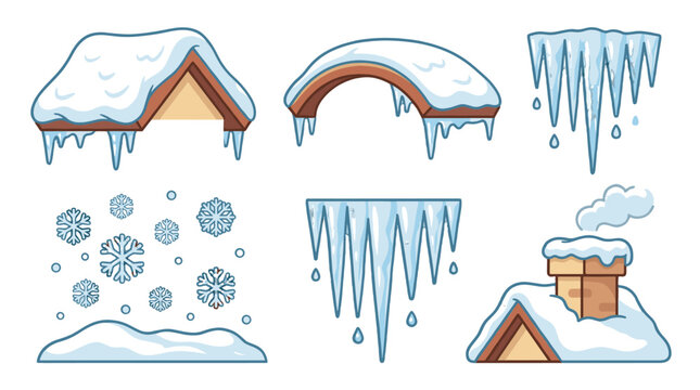 Winter snow and icicle elements set in cartoon vector style