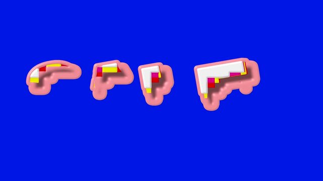 Glitch 3D text pack on blue chroma key. Retail marketing buzzwords loop: SALE, SHOP, SAVE, OFFER, DEAL, BEST, GIFT, PERK, BONUS. Bright pop-art graphics for commercial video ads and transitions.