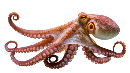 Red octopus with curled tentacles and suckers © Elena