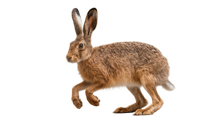 Brown hare running with long ears and fur © Ivan