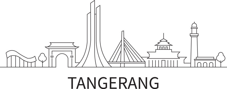 Simple line art shows Tangerang's skyline