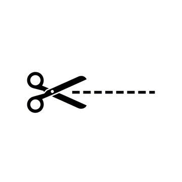 Scissors with dashed straight line icon isolated on white background