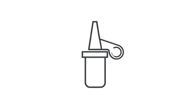 Line-drawn monochrome illustration of a tall, cylindrical dispenser with a flared spout and a hooked lid