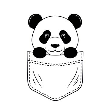 Cute panda bear peeking out of a shirt pocket isolated on white background