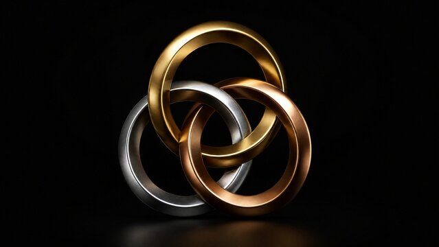 Three interlocking, continuously rotating rings on a dark background, symbolizing perpetual motion.