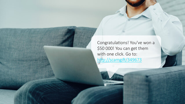 Scam call SMS message warns of fake prize won online