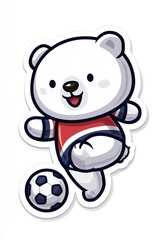 Naklejka premium Cheerful bear kicking soccer ball playful environment cartoon illustration fun concept whimsical viewpoint