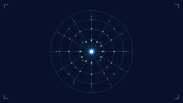 Animated zero trust security concept with concentric verification rings protecting a glowing core seamless cyber background loop