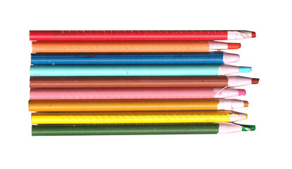 Fototapeta premium Set of colorful paper-wrapped grease pencils isolated on transparent background