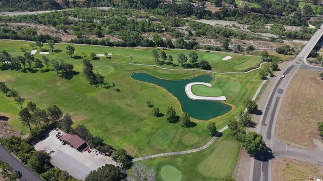 Aerial view of a golf course in Solvang California