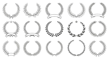 Fototapeta premium Laurel wreaths collection black and white vector illustration