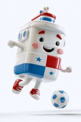 Naklejka premium Cheerful character kicking a soccer ball studio 3d animation playful dynamic fun concept