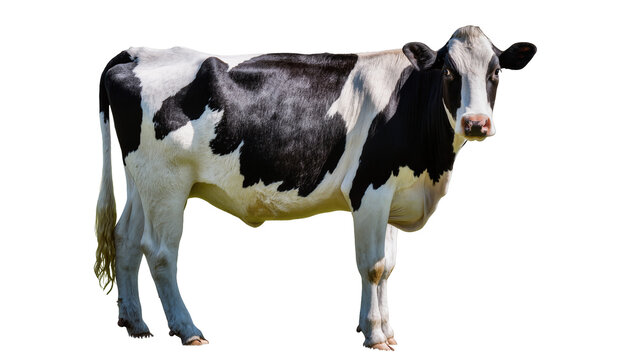 Holstein cow standing, black and white spotted dairy animal