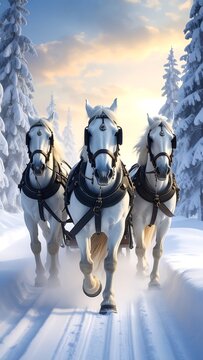 Horses in snowy winter.