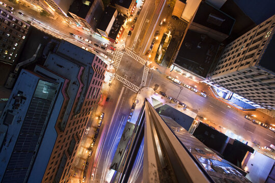 High angle view of the crossroad in a city